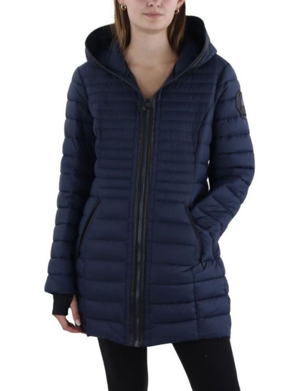 Pajar Canada Women's Lyvien Hooded Puffer Jacket Size Large Navy Blue Coat